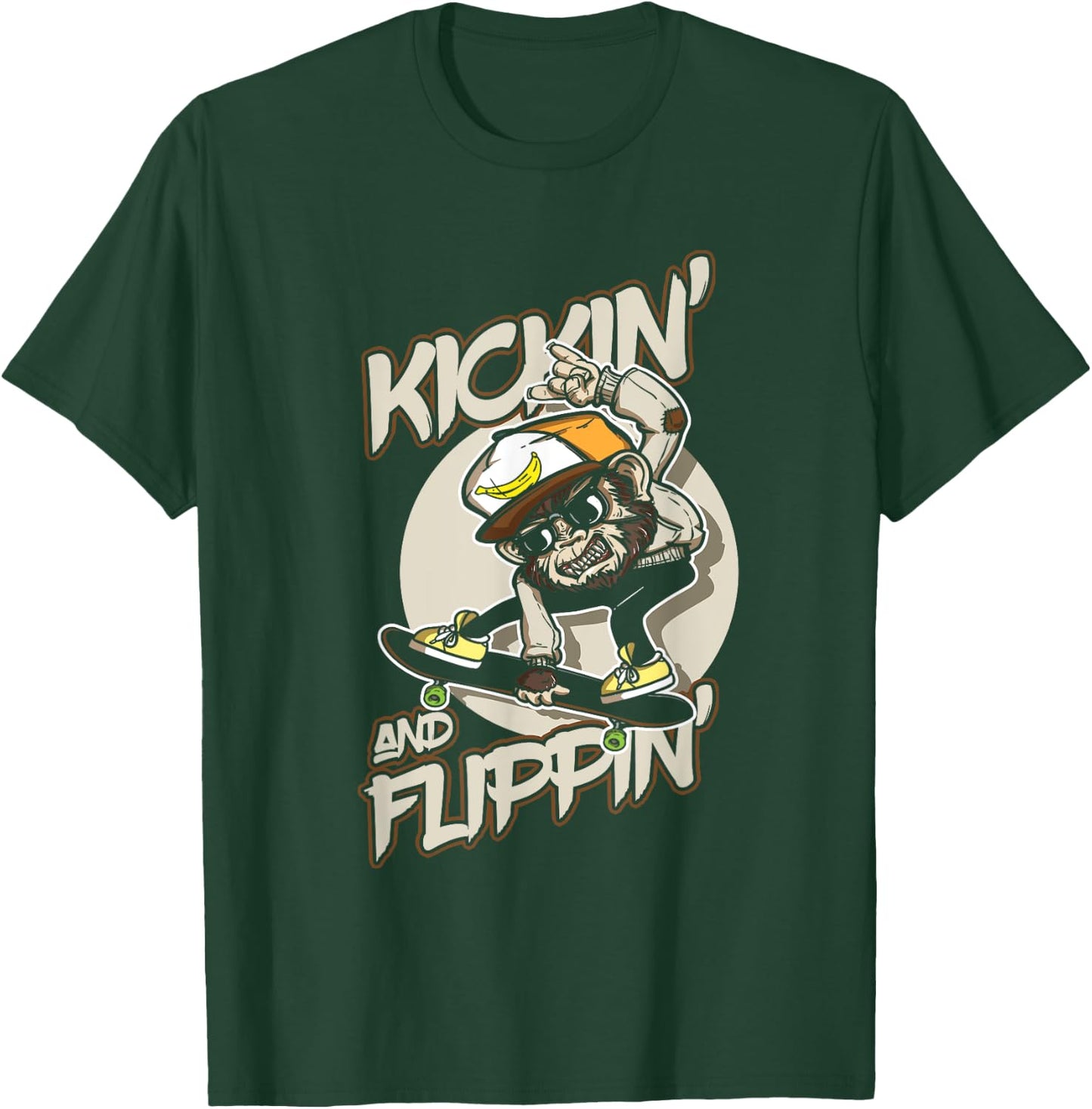 Skateboarder Kickin Flippin Skateboarding T-Shirt - T-Shirt | Forest