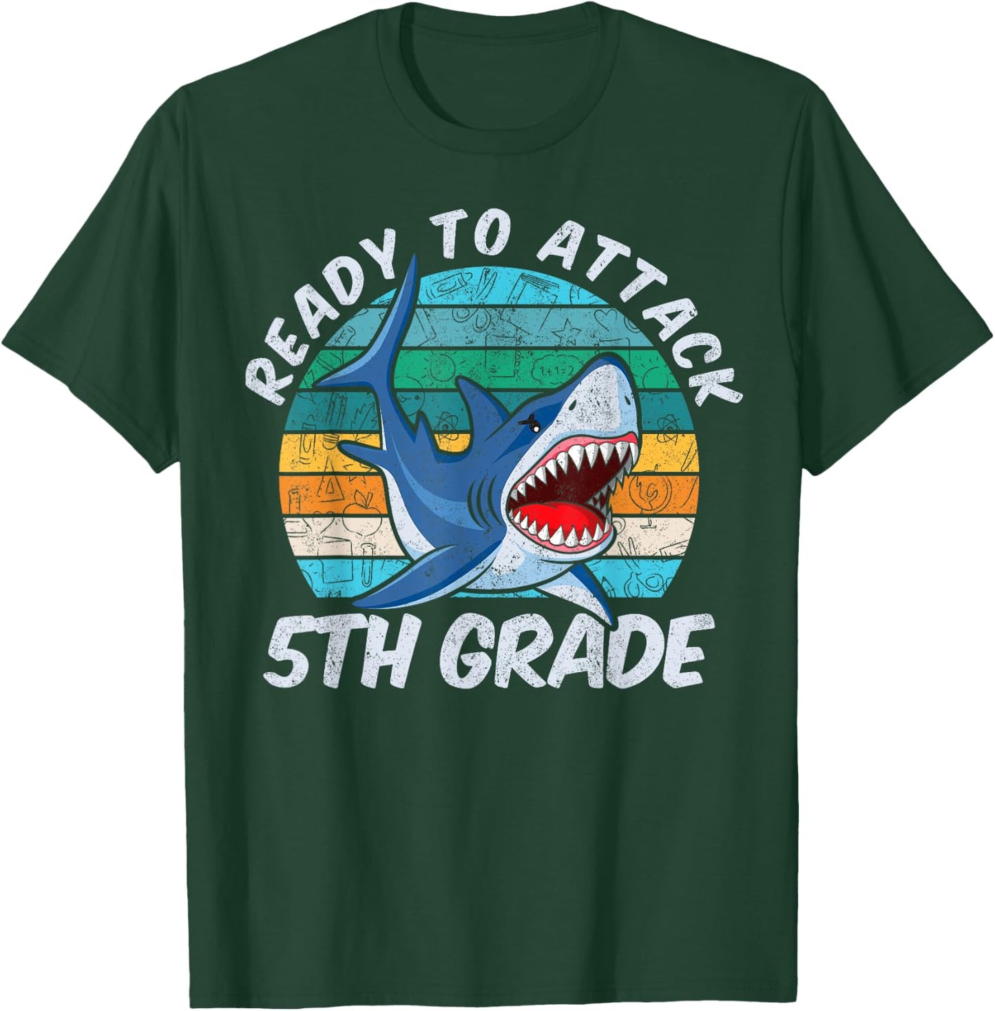 Ready To Attack 5th Grade Shark Gift Back to School T-Shirt - T-Shirt | Forest