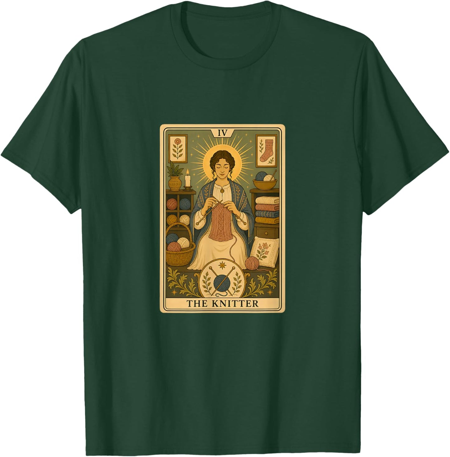The Knitter | Knitting Tarot Card T-Shirt - T-Shirt | Forest