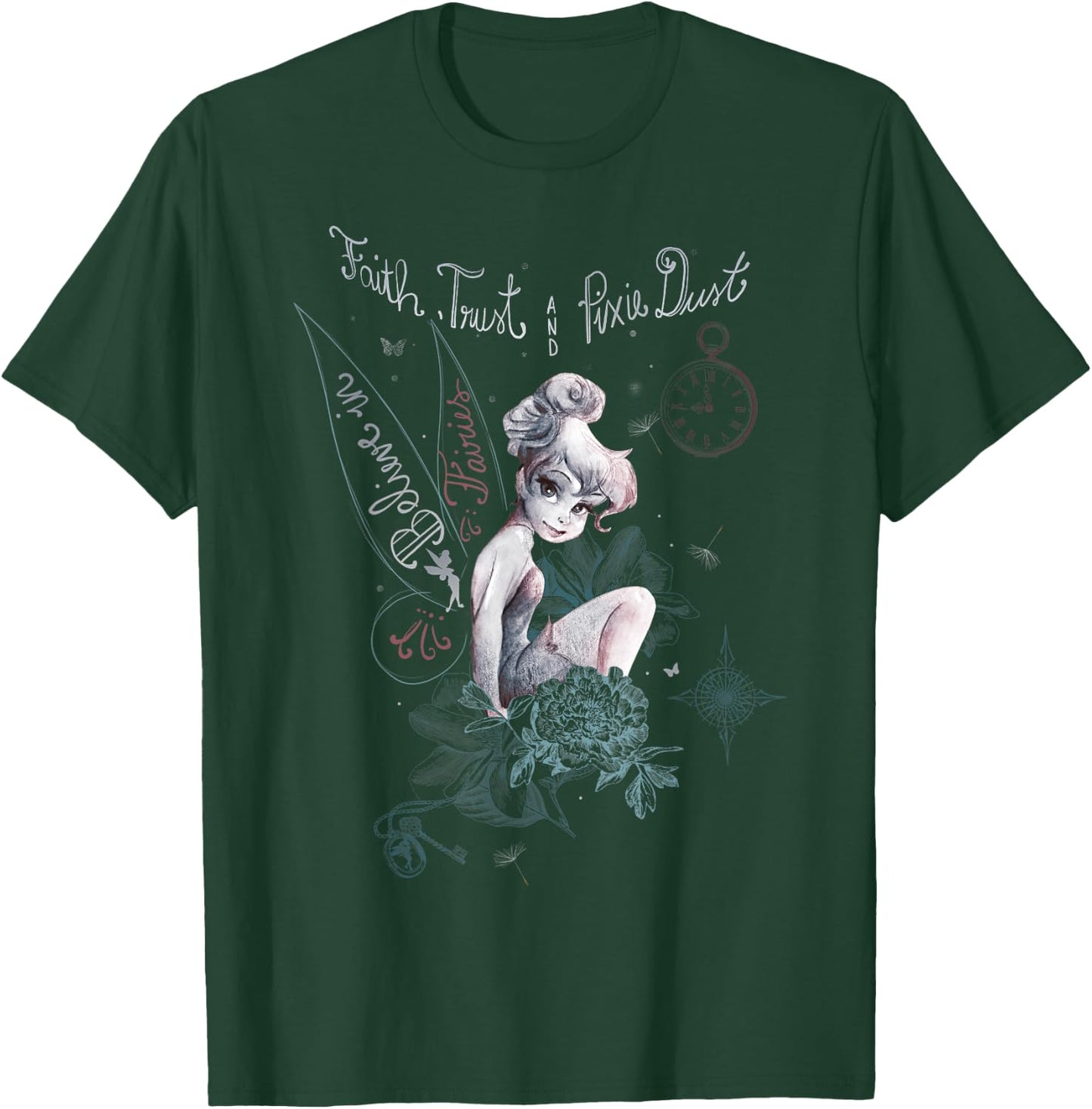 Disney Peter Pan Tinker Bell Believe Drawing Portrait T-Shirt - T-Shirt | Forest
