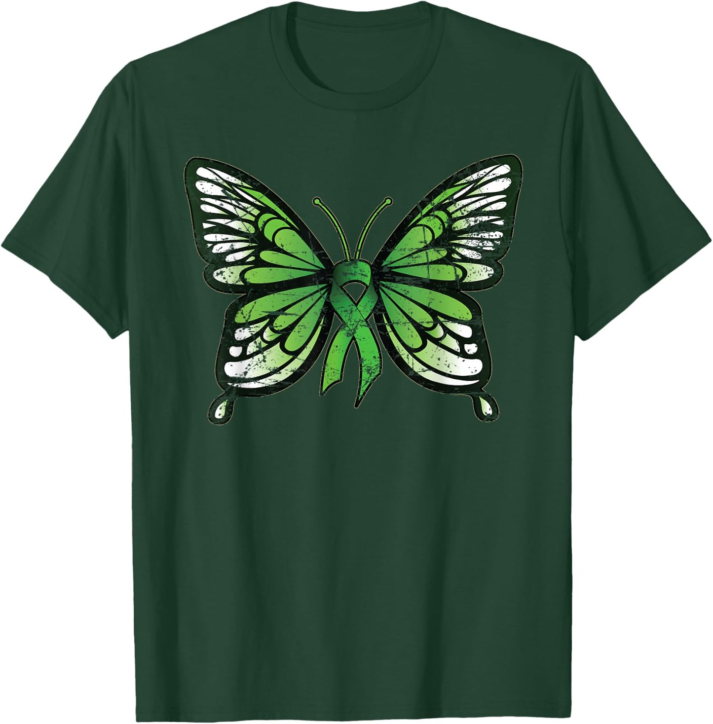 Mental Health Awareness Green Ribbon Butterfly T-Shirt - T-Shirt | Forest