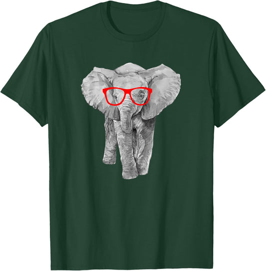 Hipster Baby Elephant in Red Glasses Shirt T-Shirt - T-Shirt | Forest