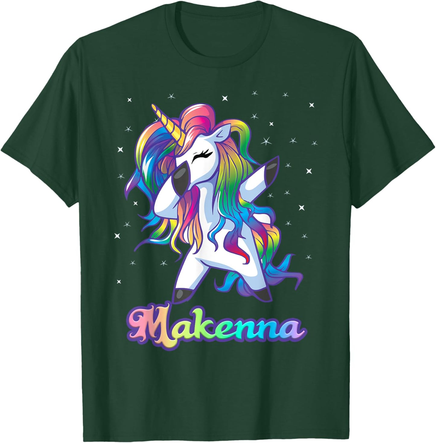 MAKENNA Name Personalized Custom Rainbow Unicorn Dabbing T-Shirt - T-Shirt | Forest