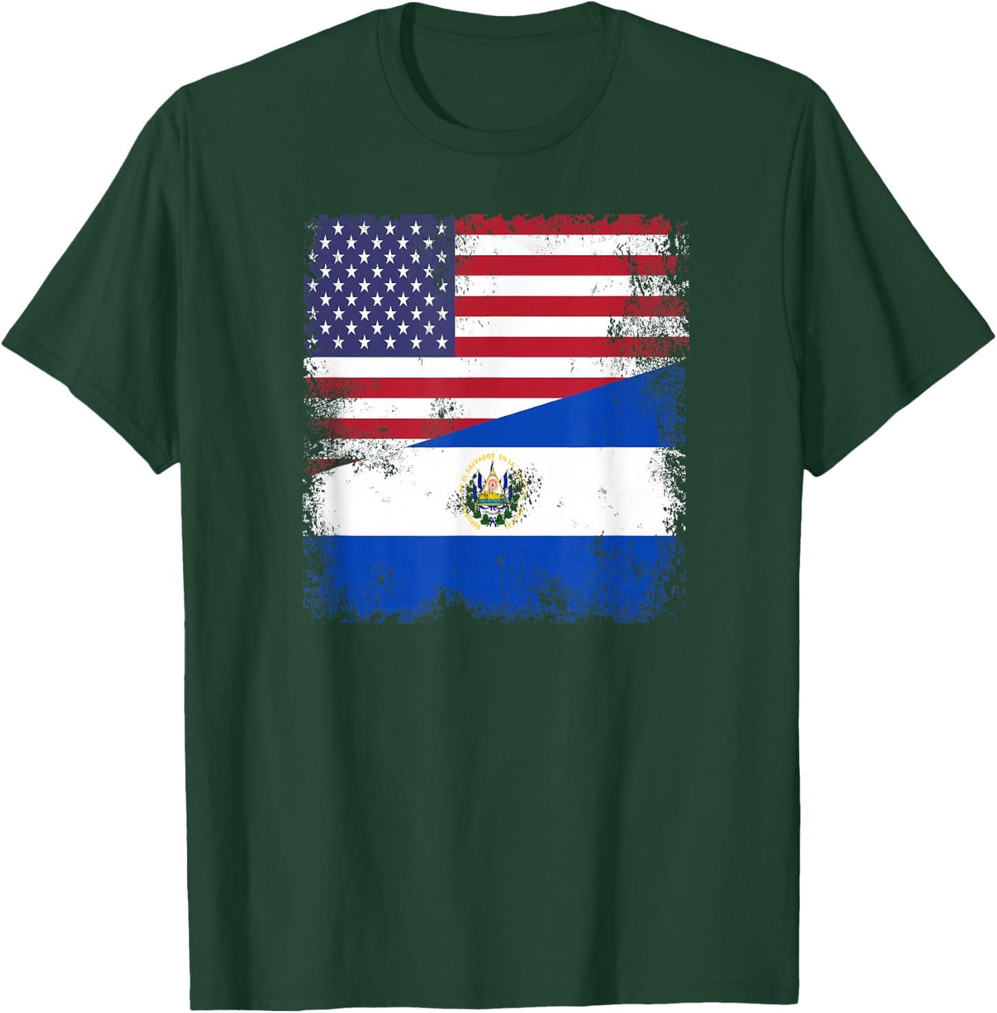 Half Salvadoran Flag | Vintage El Salvador USA Gift T-Shirt - T-Shirt | Forest