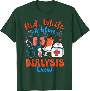 Red White Blue Dialysis Crew Fireworks 4th of July T-Shirt - T-Shirt | Forest