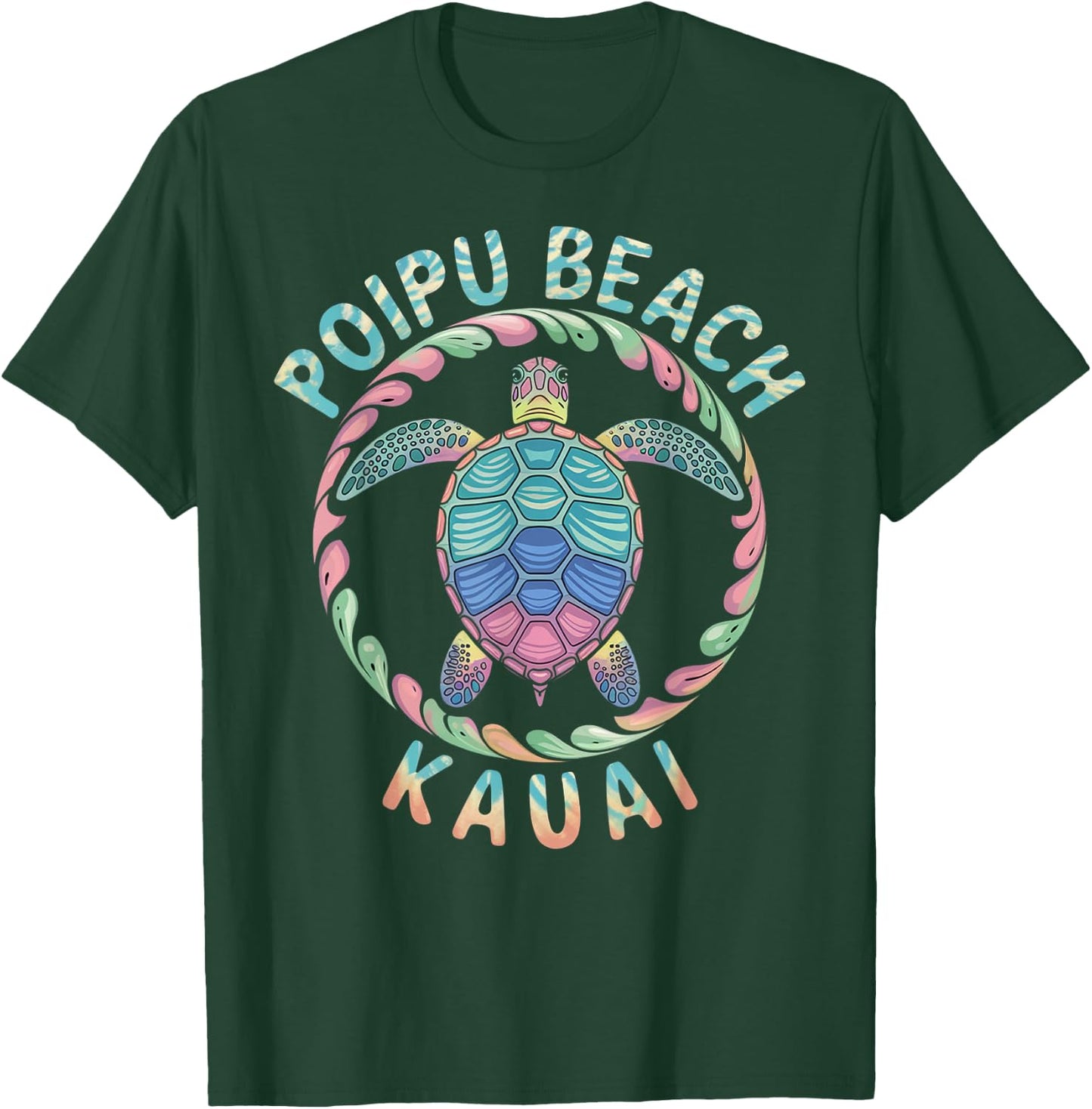 Poipu Beach Kauai Hawaii Islands Tie Dye Tribal Turtle T-Shirt - T-Shirt | Forest