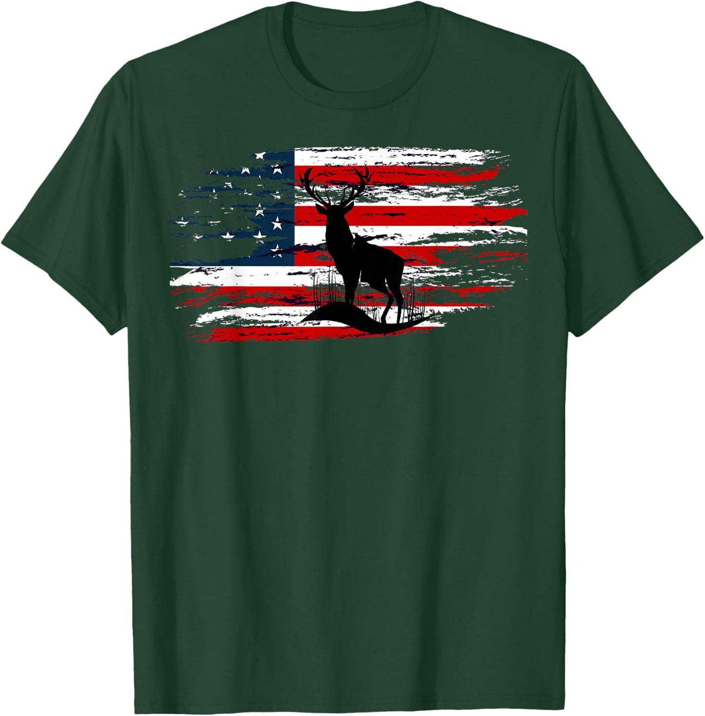 American Deer Hunter Patriotic Vintage US Flag Hunting T-Shirt - T-Shirt | Forest