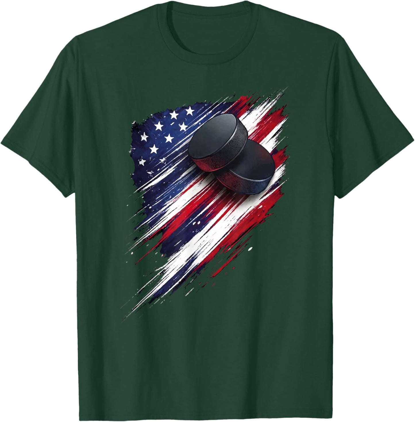Ice Hockey American Flag 4th of July Boys Kids T-Shirt - T-Shirt | Forest