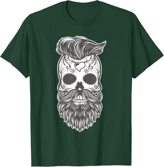 Day of the Dead Sugar Skull Hipster Beard T-Shirt - T-Shirt | Forest