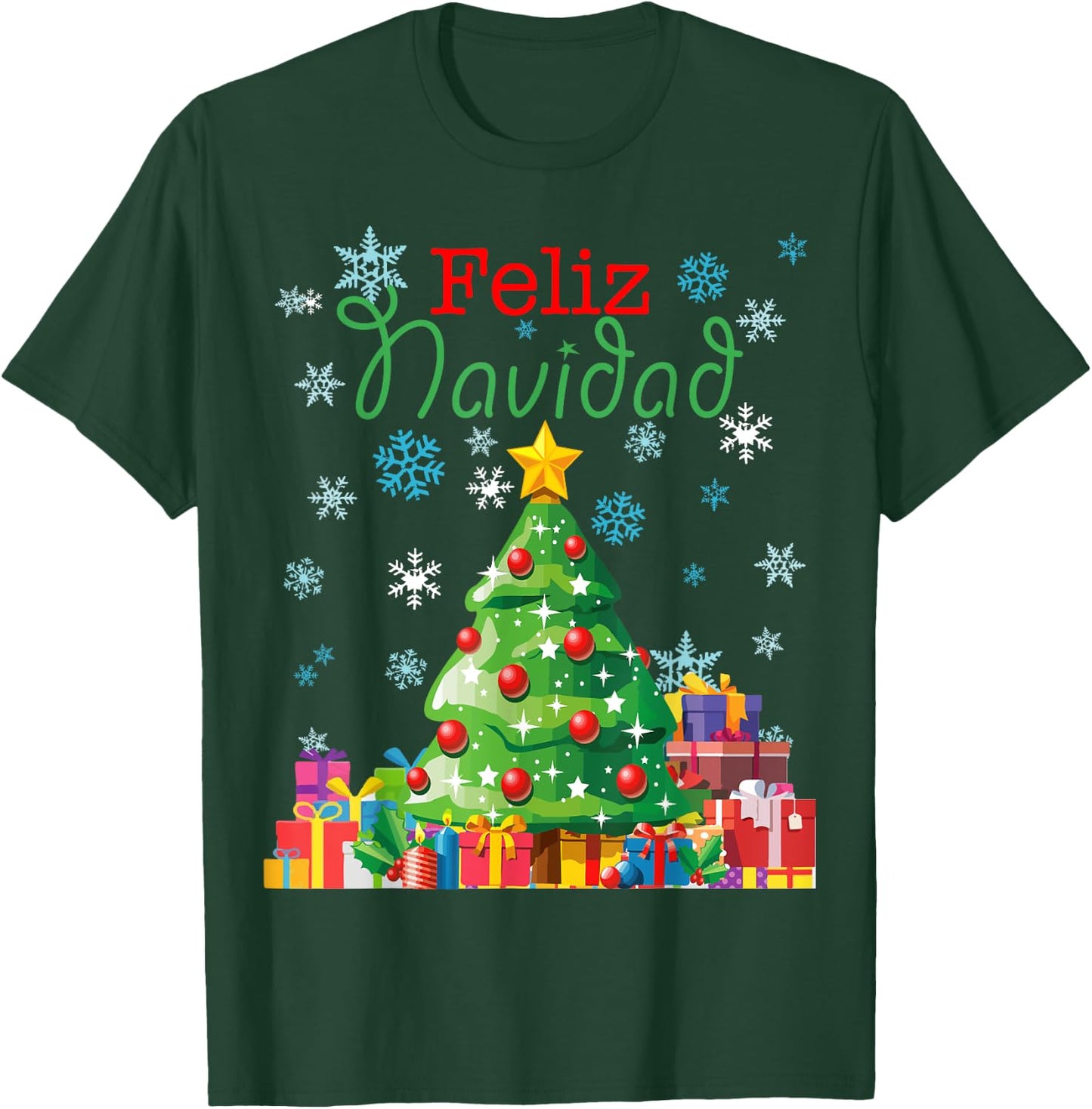 Cute Feliz Navidad Christmas Tree T-Shirt - T-Shirt | Forest