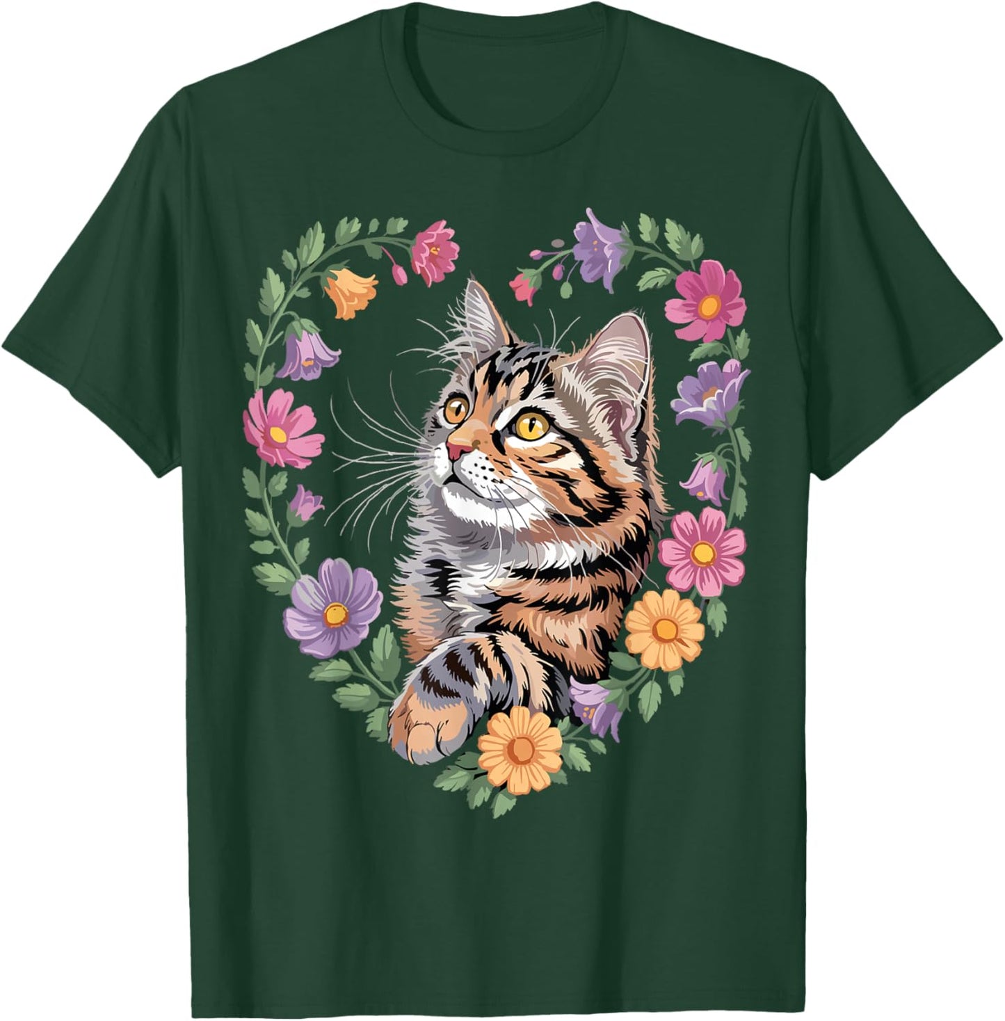 Cat Flower Cute Floral Kitten T-Shirt - T-Shirt | Forest