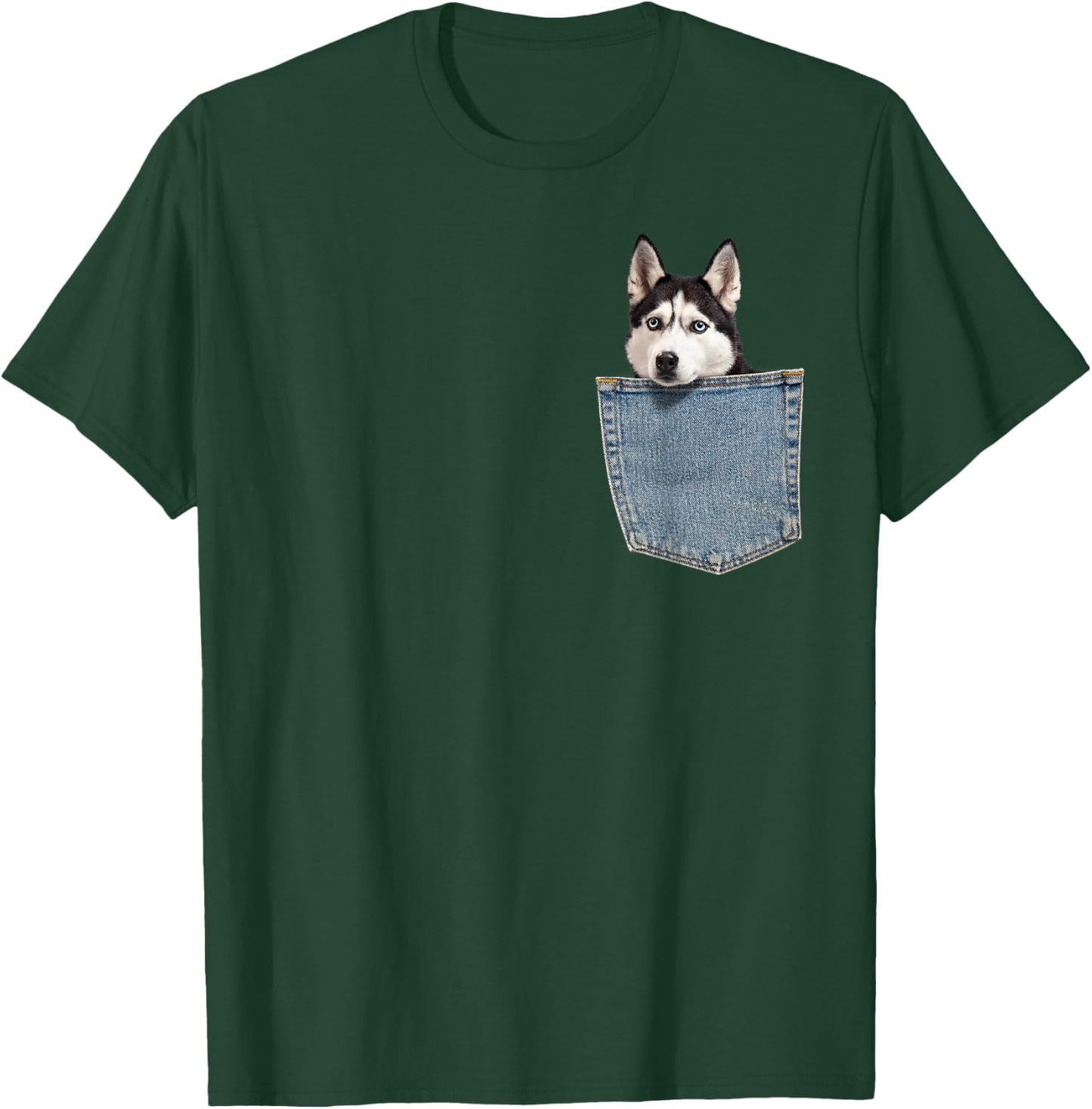 Husky in My Pocket Peeking Husky Funny Shirt Dog Animal Women Kids T-Shirt - T-Shirt | Forest