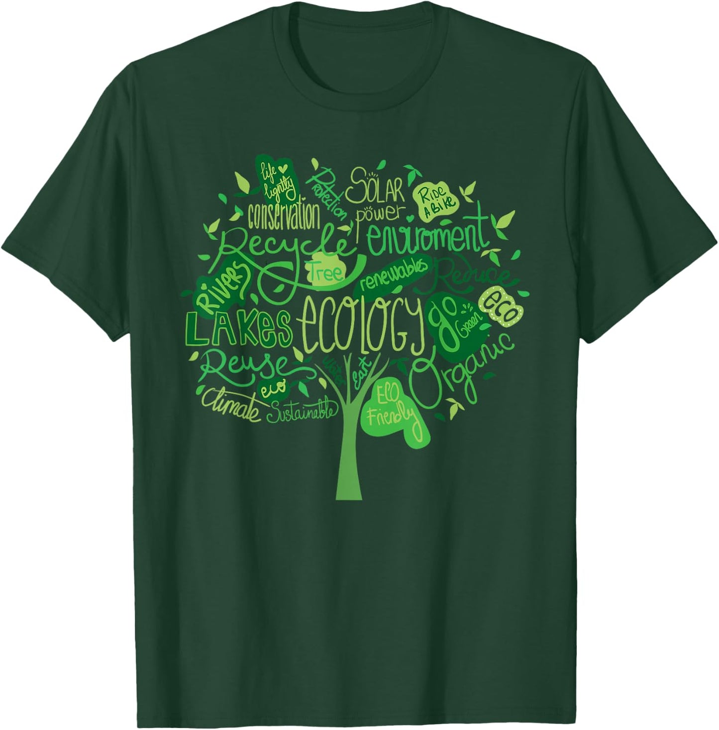 Ecology and Environmental with Green Tree Word Cloud T-Shirt - T-Shirt | Forest