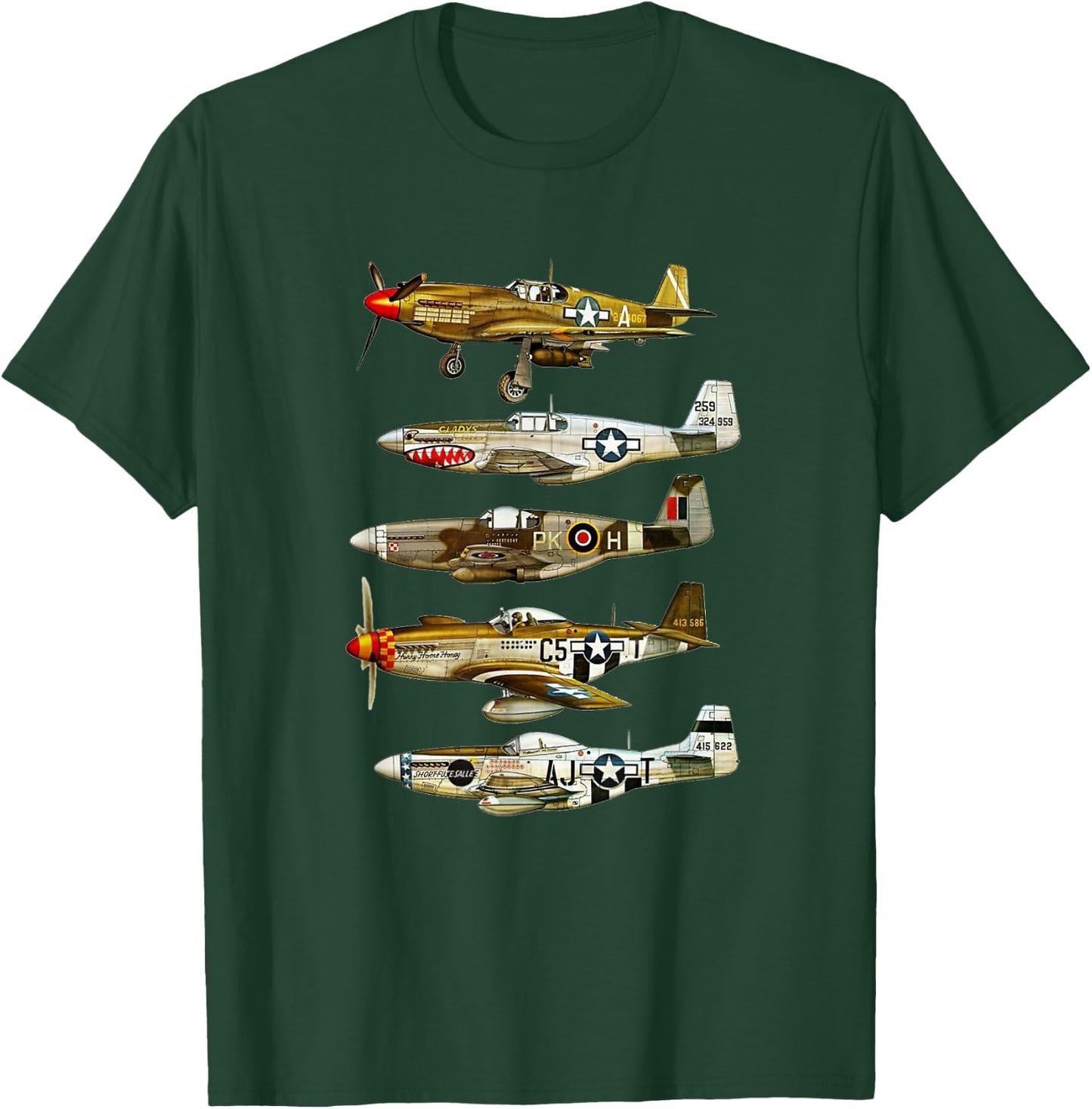 North American P-51 Mustang WW2 Fighter T-Shirt - T-Shirt | Forest