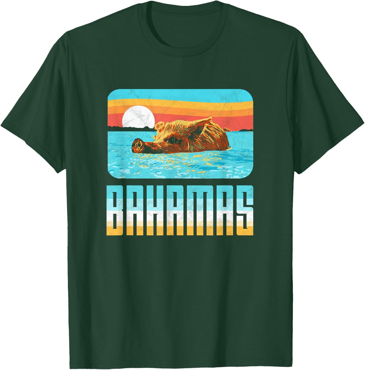 Retro Bahamas Swimming Pig Funny Vintage Feral Hog Beach T-Shirt - T-Shirt | Forest