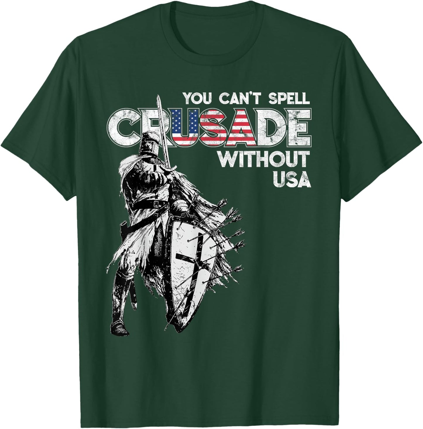 USA Crusade Design Knights Templar American Flag, Distressed T-Shirt - T-Shirt | Forest