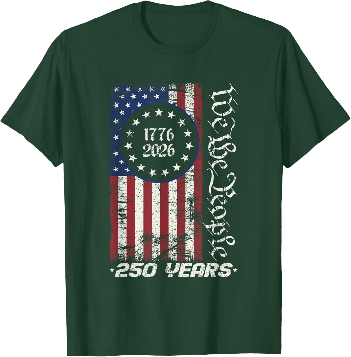 Retro American Flag 250 Years Freedom Heritage Commemoration T-Shirt - T-Shirt | Forest