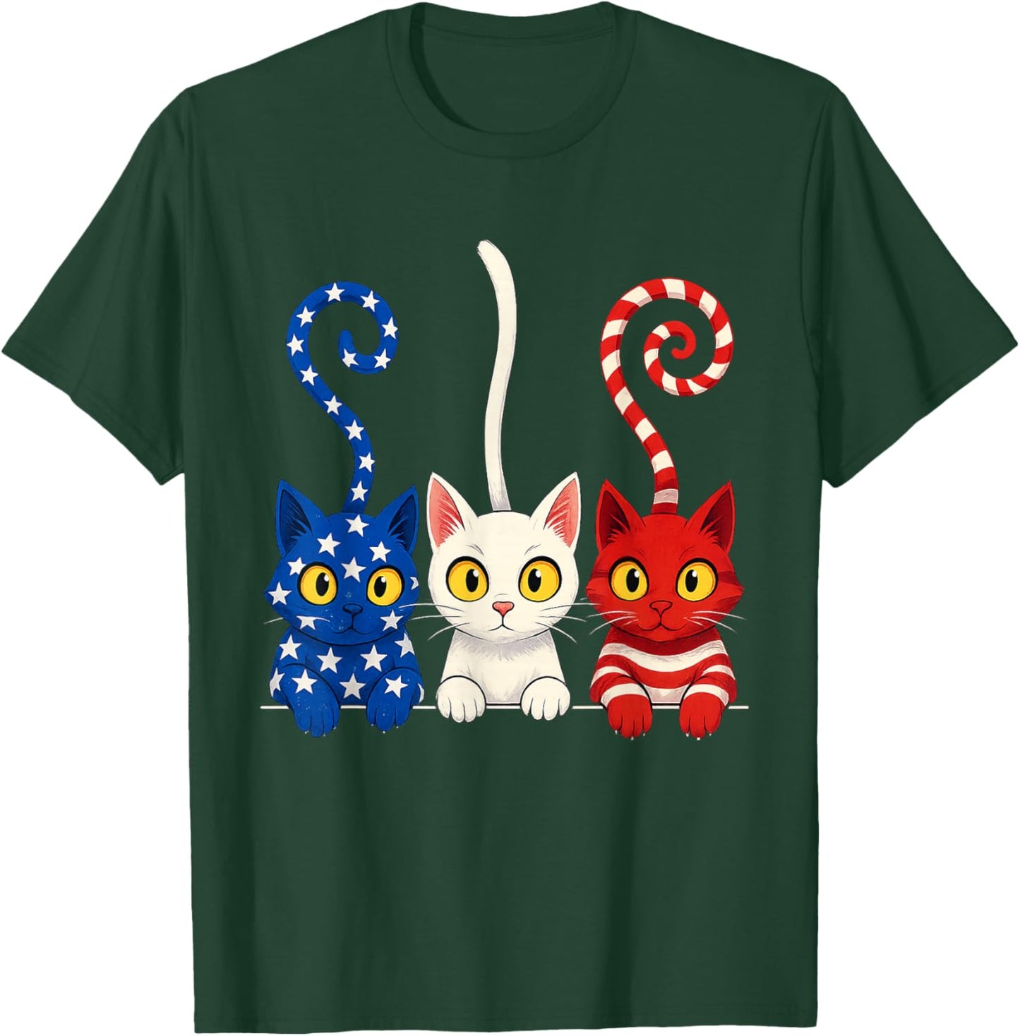 Cat 4th of July American Flag Red White Blue Women Kids T-Shirt - T-Shirt | Forest