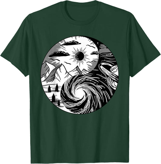 Nature Outer Space Yin Yang Retro Earth Galaxy Balance Gift T-Shirt - T-Shirt | Forest