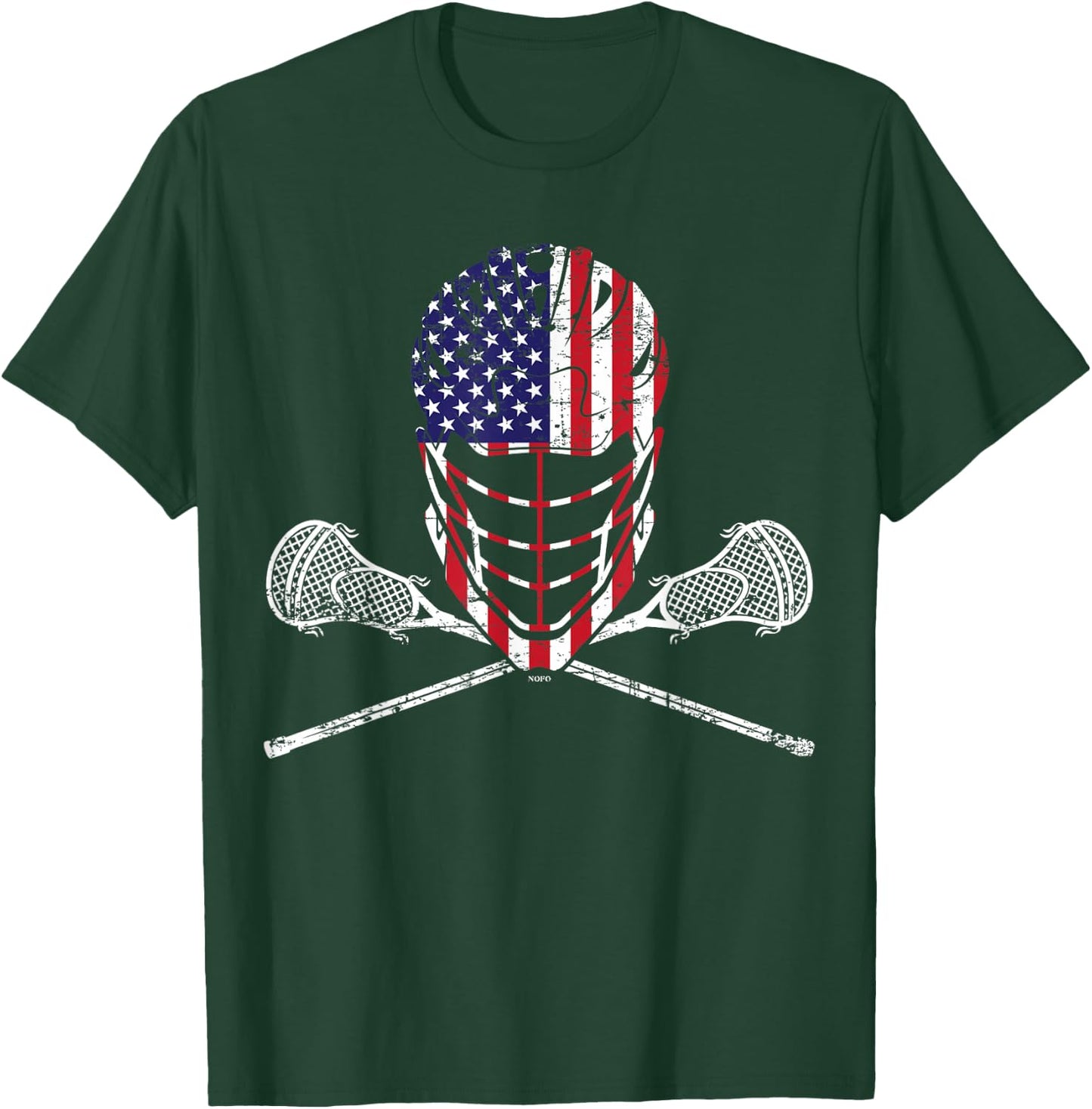 Lacrosse Helmet and Sticks, American Flag Lax Helmet T-Shirt - T-Shirt | Forest