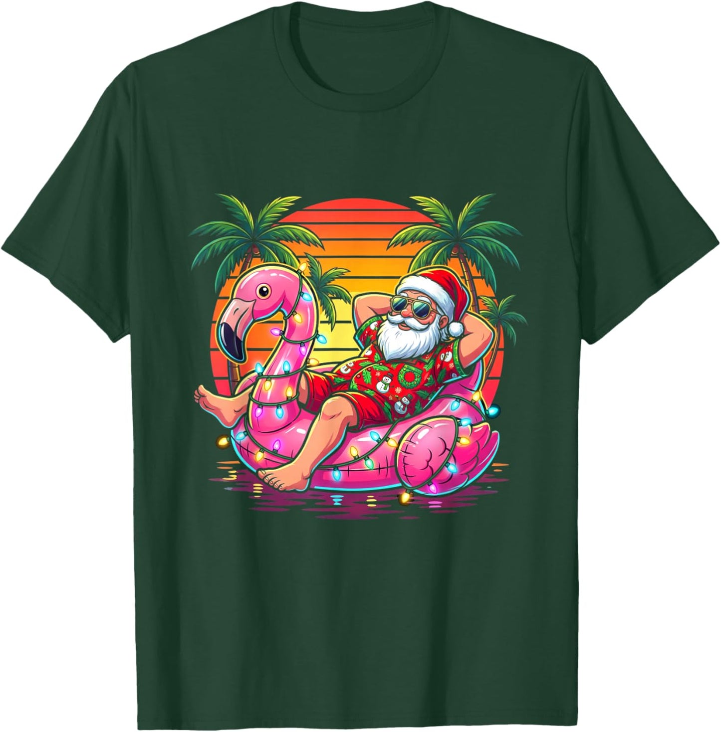 Christmas in July Santa Flamingo Float Summer Beach Xmas T-Shirt - T-Shirt | Forest