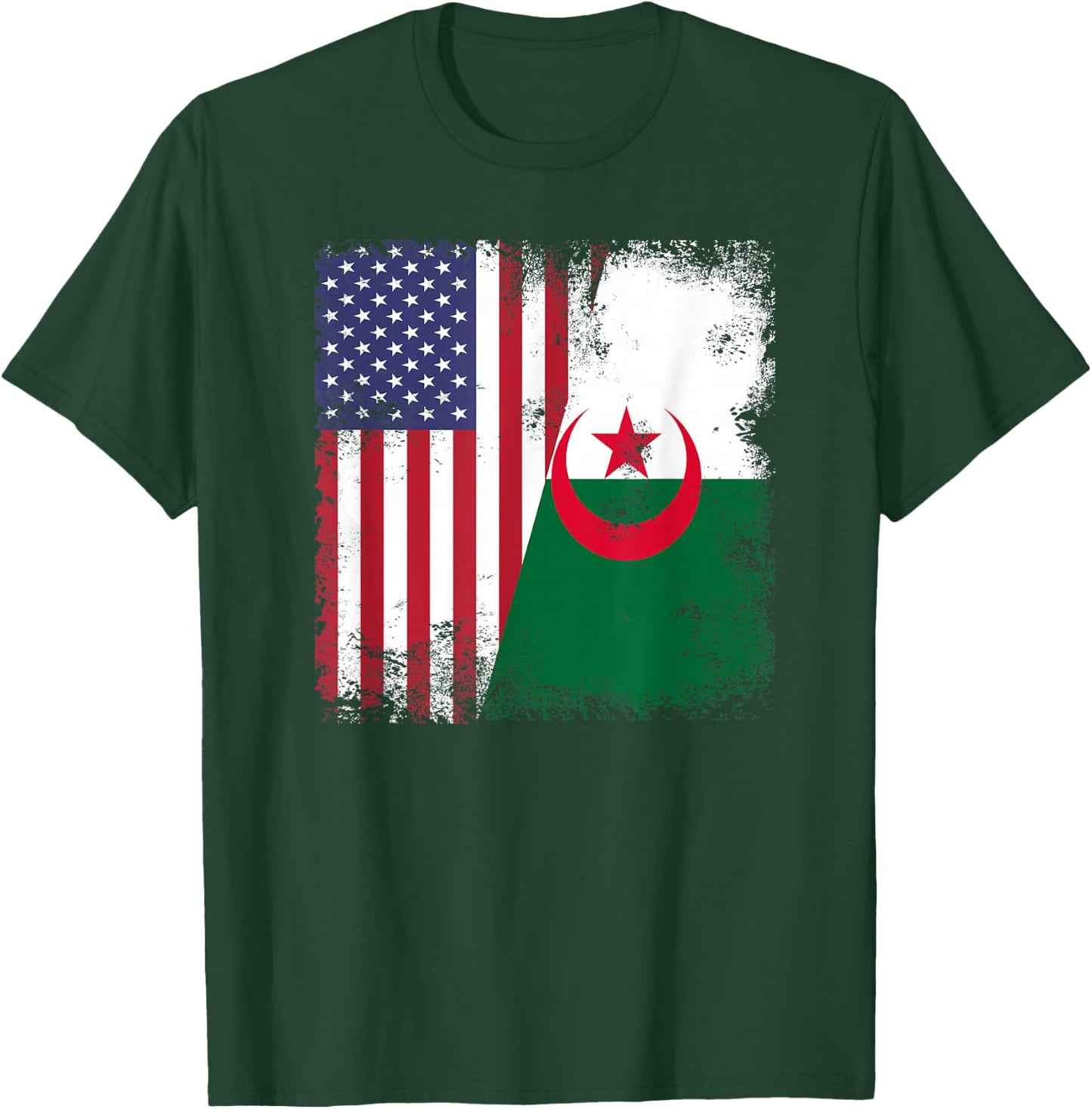 Half Algerian Flag | Vintage Algeria USA Gift T-Shirt - T-Shirt | Forest