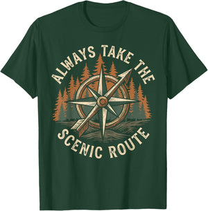 Funny Adventure Always Take The Scenic Route Hiking Camping T-Shirt - T-Shirt | Forest