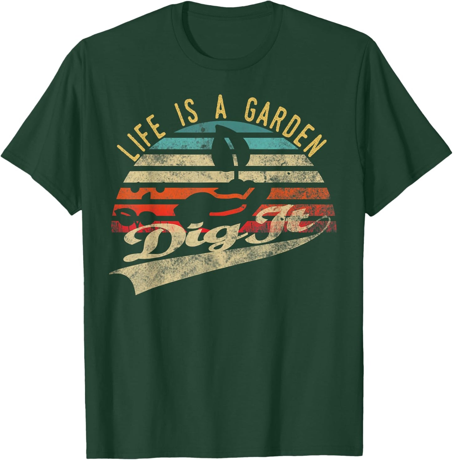 Gardening Plants Flowers Gardener farmer gifts | Life is a Garden Dig It | Retro Vintage Farmer - Adult - Black - Short Sleeve - Classic Fit - Small T-Shirt - T-Shirt | Forest