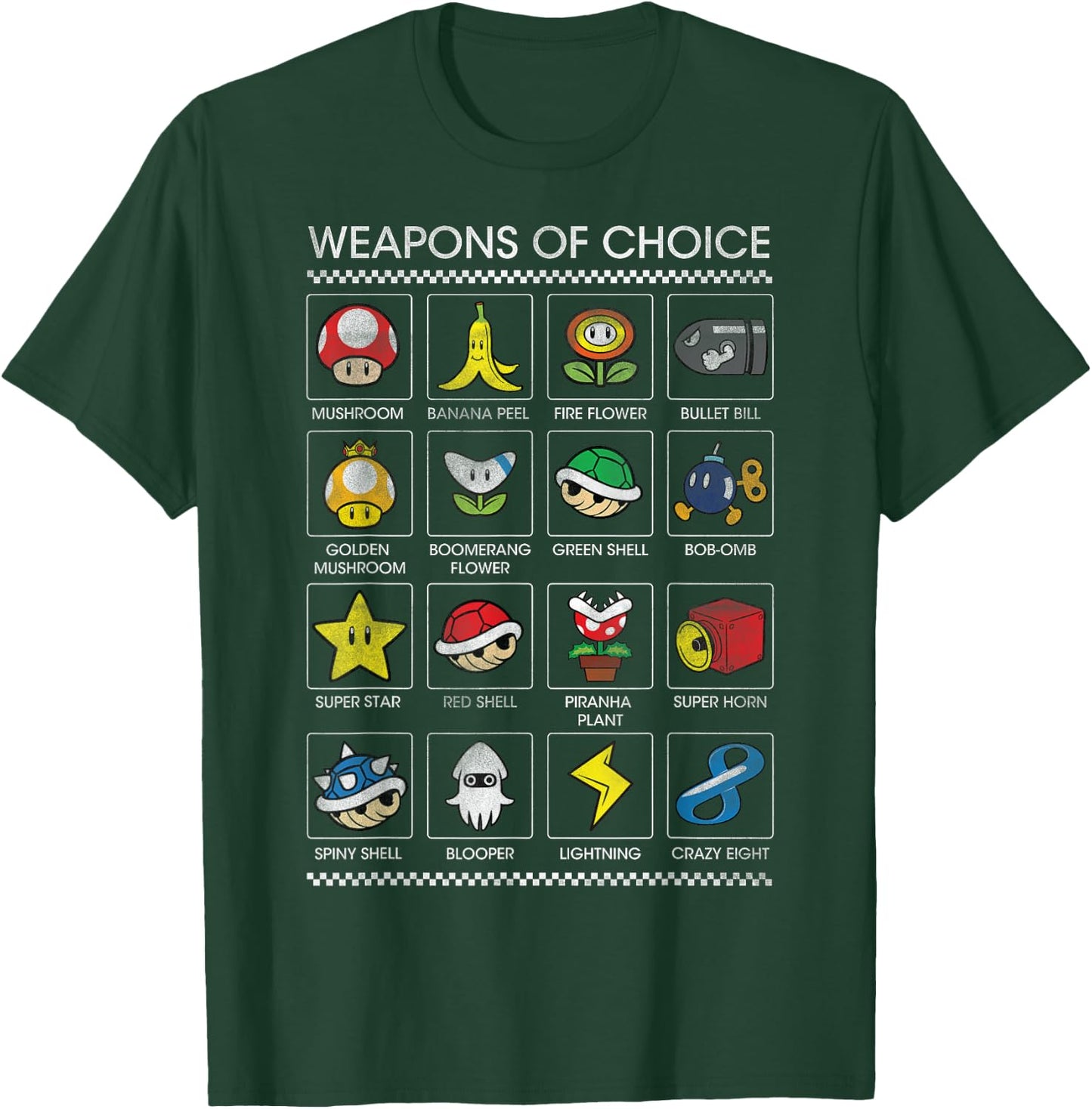 Mario Kart Black : Classic Fit, Short Sleeve, Polyester - Weapons of Choice Poster Design T-Shirt - T-Shirt | Forest