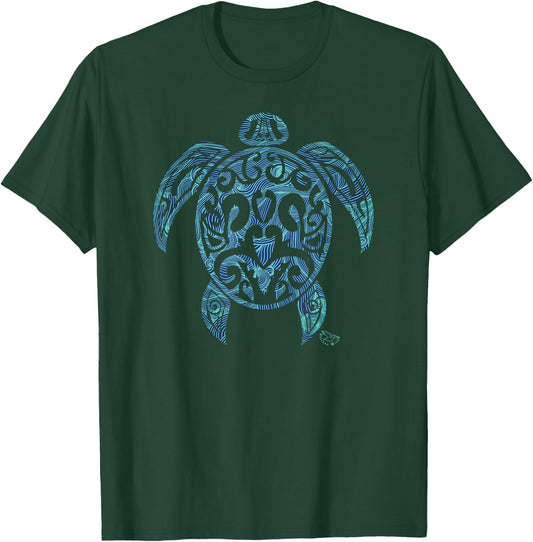 Honu Green Sea Turtle Hawaiian Tribal Turtle Shirt T-Shirt - T-Shirt | Forest
