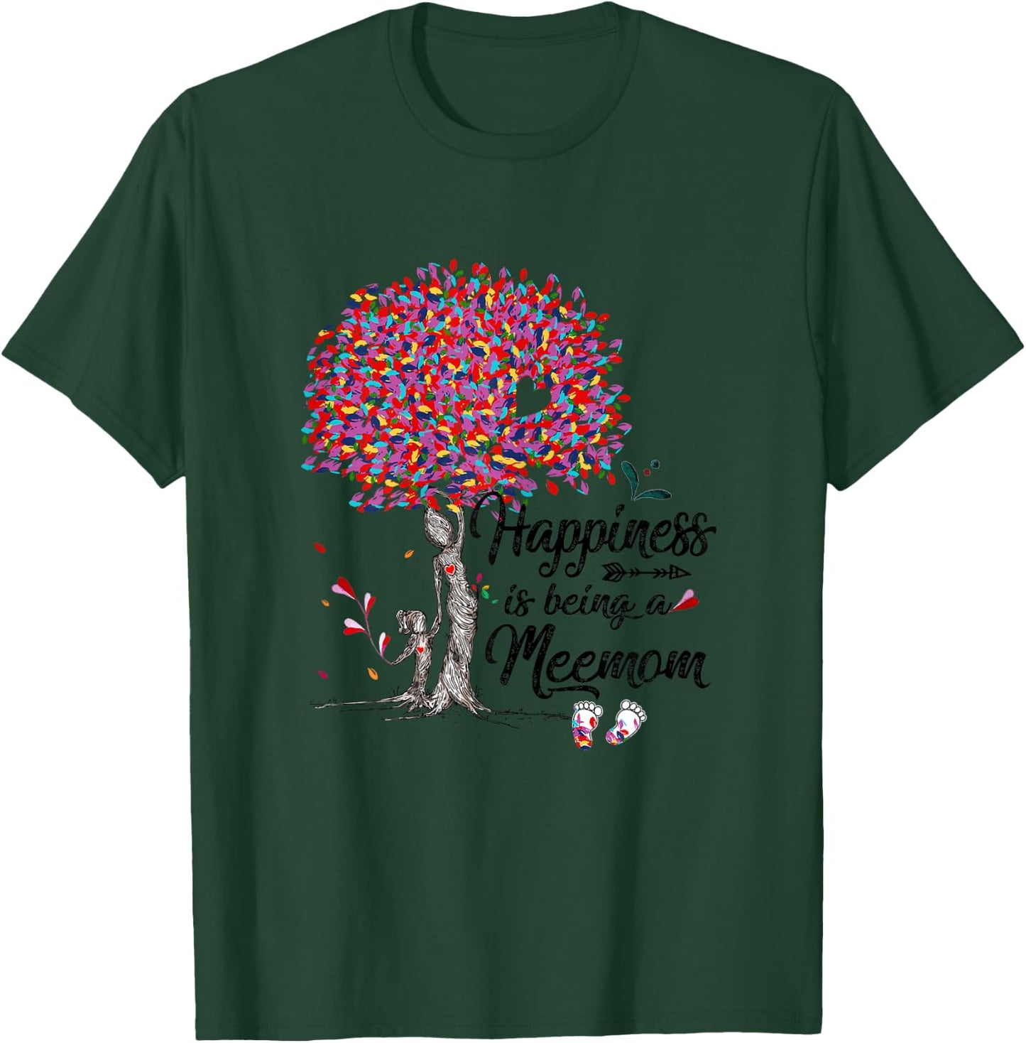 Tree - Happiness is being Meemom- Footprints-Grandmatee T-Shirt - T-Shirt | Forest