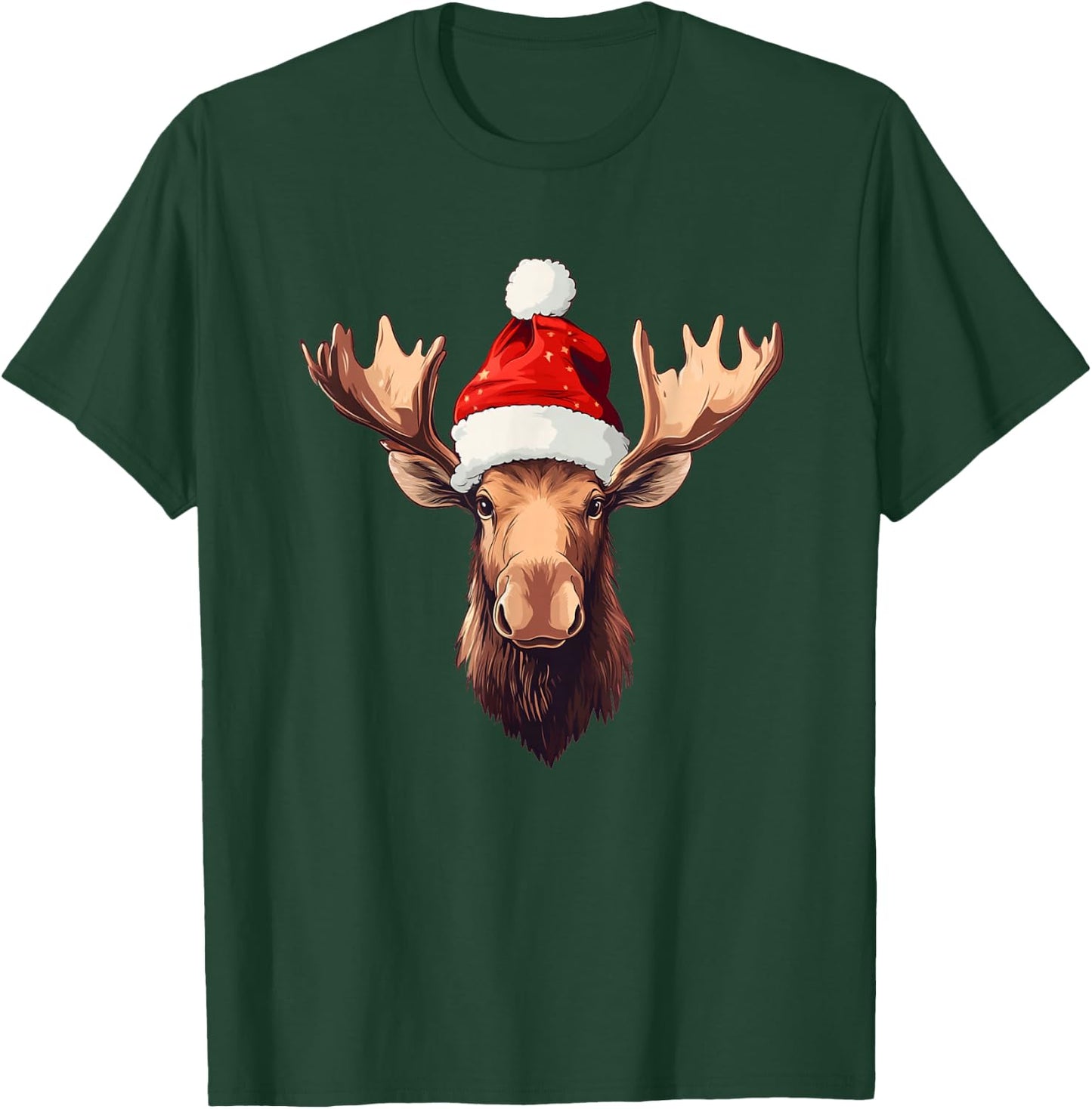 Moose Face with Santa Claus Hat Costume for Boys and Girls T-Shirt - T-Shirt | Forest