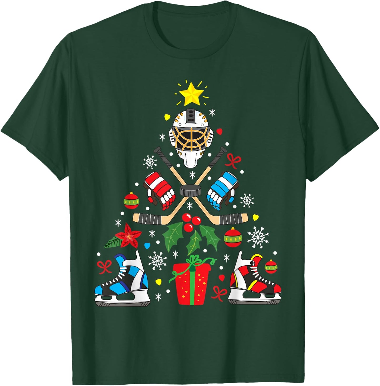 Ice Hockey Christmas Ornament Tree Funny Xmas Boys T-Shirt - T-Shirt | Forest