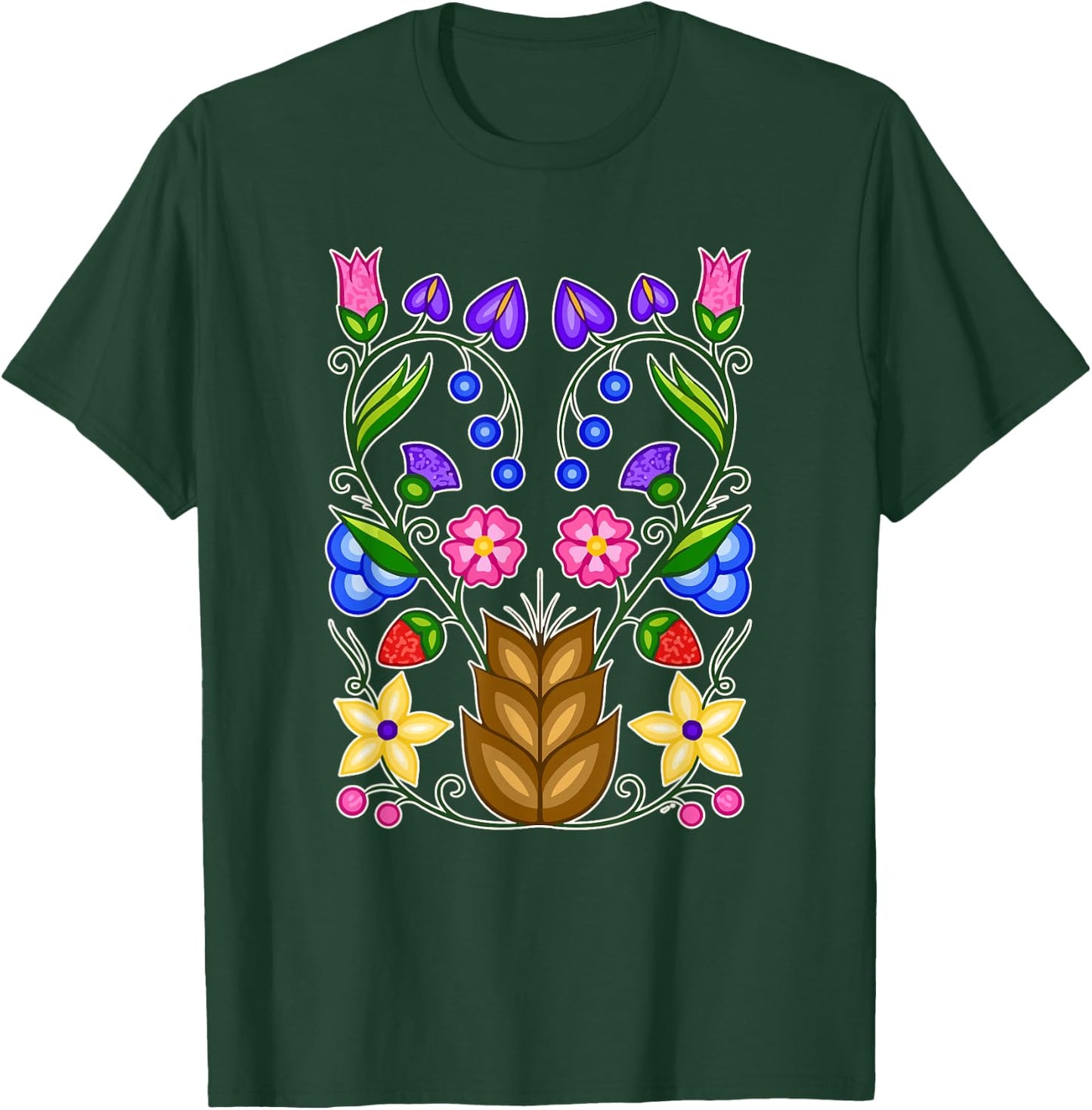 Ojibwe Floral Native American Flowers Indigenous Botanical T-Shirt - T-Shirt | Forest