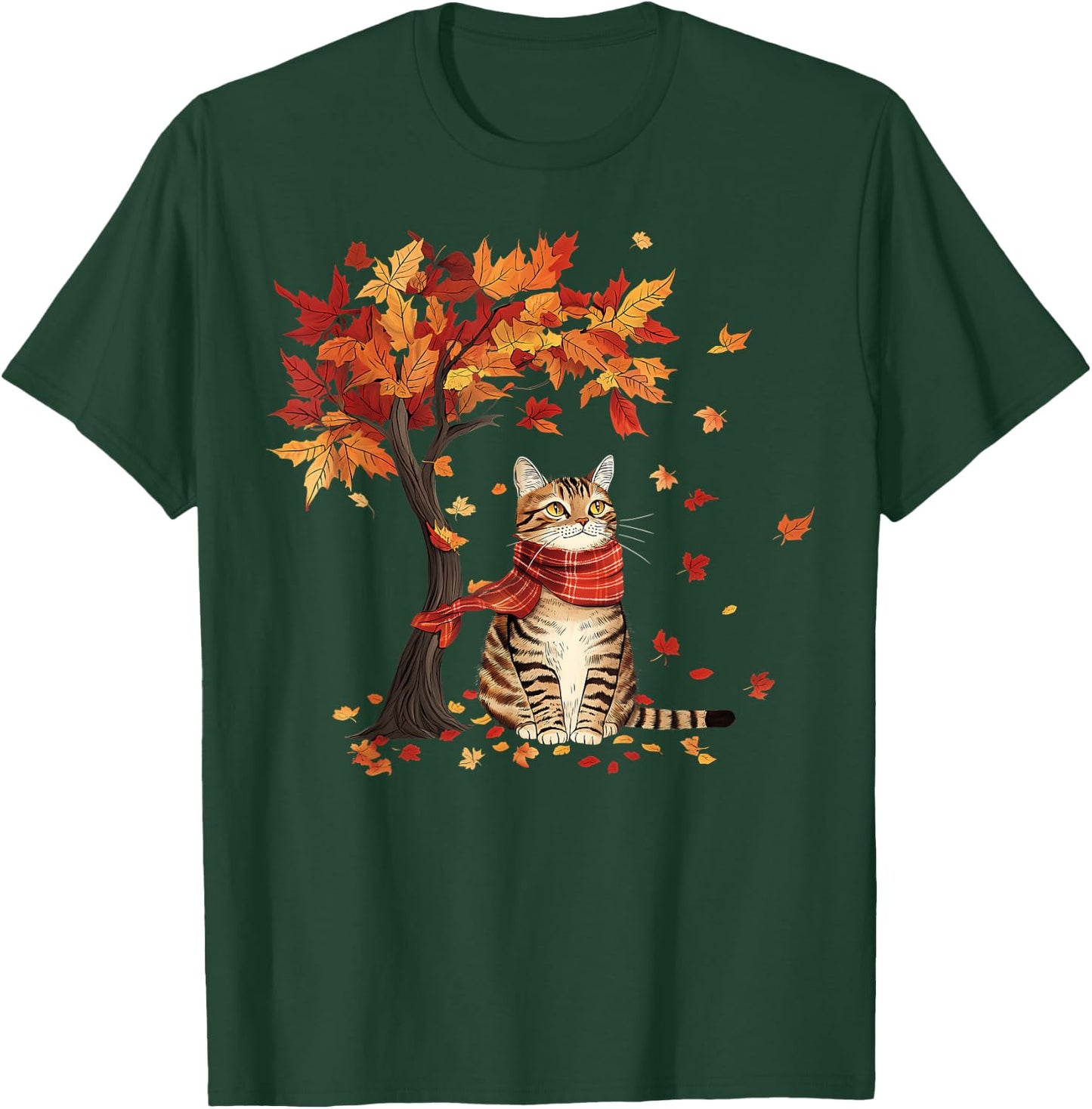 Cat Leaf Fall Tree Hello Autumn Thanksgiving It's Fall Y'all T-Shirt - T-Shirt | Forest