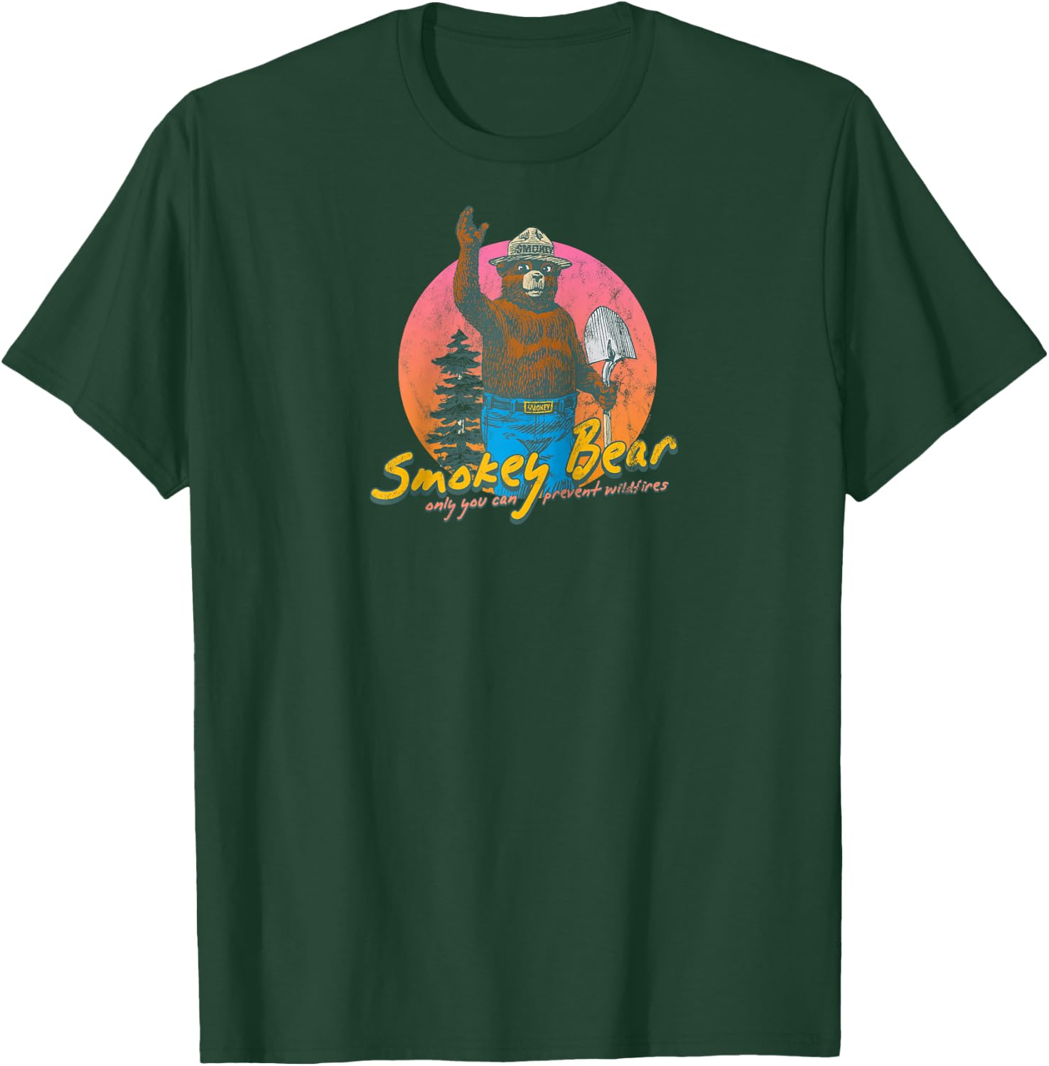 Smokey Bear Retro Smokey Bear Colorful Sunset PSA Raglan Baseball T-Shirt - T-Shirt | Forest
