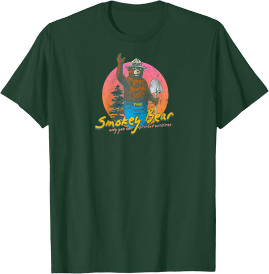 Smokey Bear Retro Smokey Bear Colorful Sunset PSA Raglan Baseball T-Shirt - T-Shirt | Forest