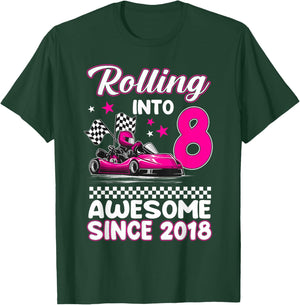 8 Year Old Go Kart Birthday Girl Awesome Since 2018 T-Shirt - T-Shirt | Forest