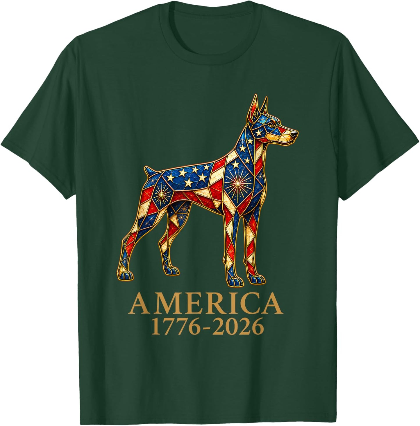 America 1776-2026 Doberman Pinscher Patriotic US Flag USA T-Shirt - T-Shirt | Forest