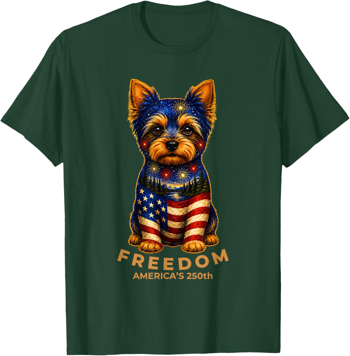 Freedom America's 250th Yorkie Patriotic US Flag 2026 T-Shirt - T-Shirt | Forest