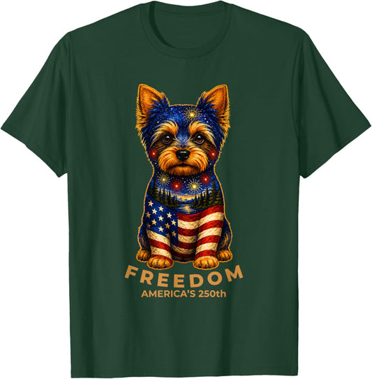 Freedom America's 250th Yorkie Patriotic US Flag 2026 T-Shirt - T-Shirt | Forest