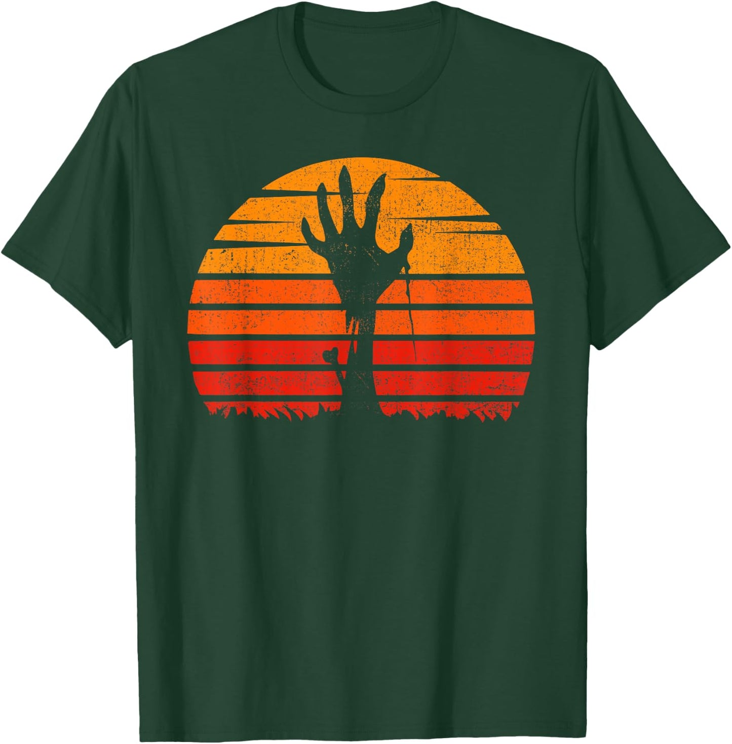 Vintage Retro Sunset Halloween Zombie Hand Scary Costume T-Shirt - T-Shirt | Forest