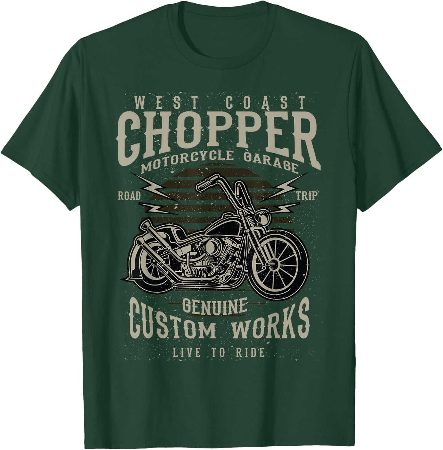 Berto Freimini West Coast Chopper Motorcycle Garage Vintage Biker Black Adults Classic Fit Short Sleeve T-Shirt - T-Shirt | Forest