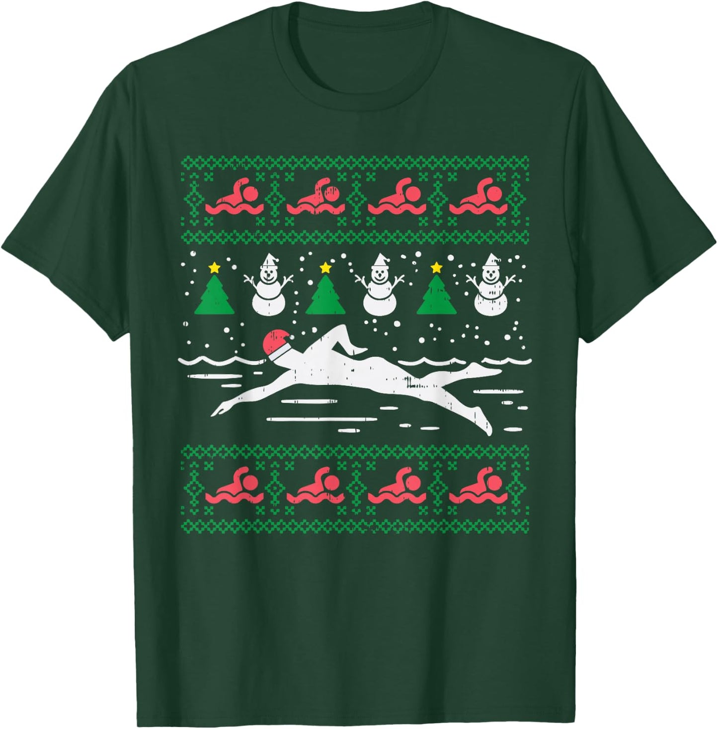 Swimmin Santa Ugly Christmas Sweater Sport Swim Swimmer Gift T-Shirt - T-Shirt | Forest