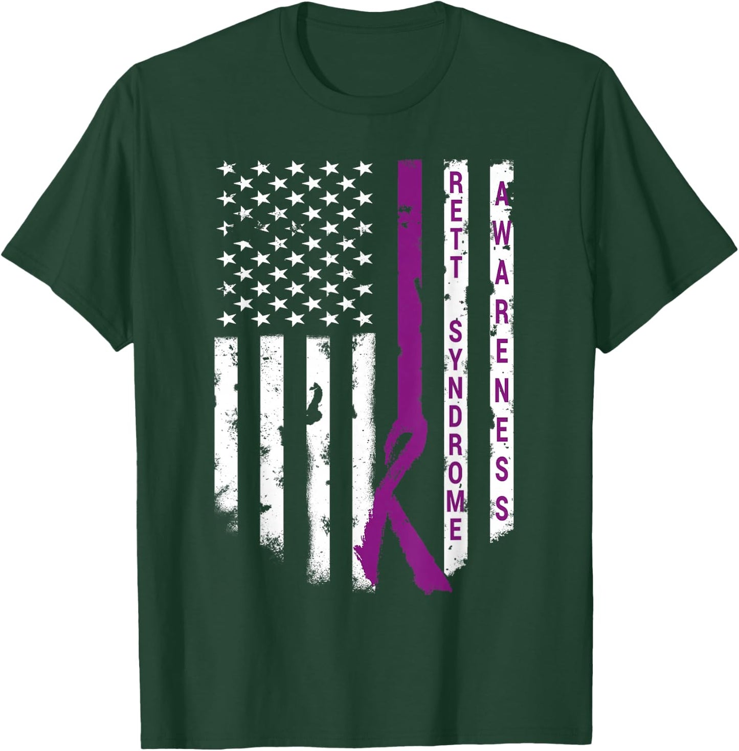 Rett Syndrome Awareness Shirt American Flag RTT Support T-Shirt - T-Shirt | Forest