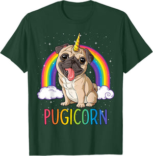 Pugicorn Pug Unicorn T Shirt Girls Kids Space Galaxy Rainbow T-Shirt - T-Shirt | Forest