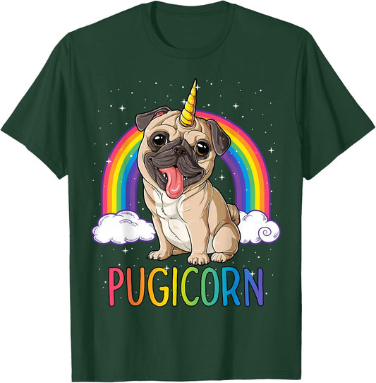 Pugicorn Pug Unicorn T Shirt Girls Kids Space Galaxy Rainbow T-Shirt - T-Shirt | Forest