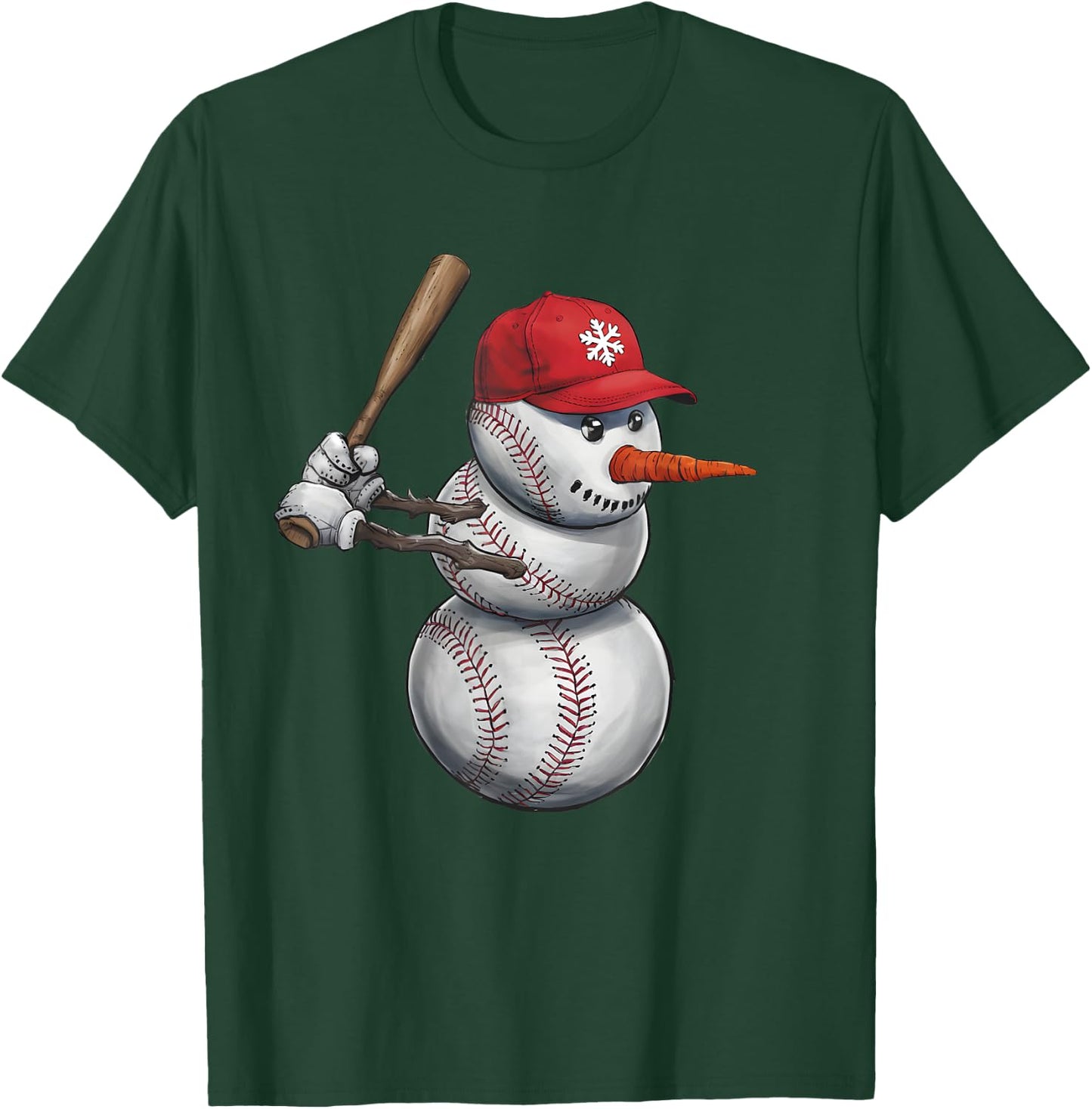Baseball Snowman Balls Snow Christmas Xmas Men Women Player T-Shirt - T-Shirt | Forest