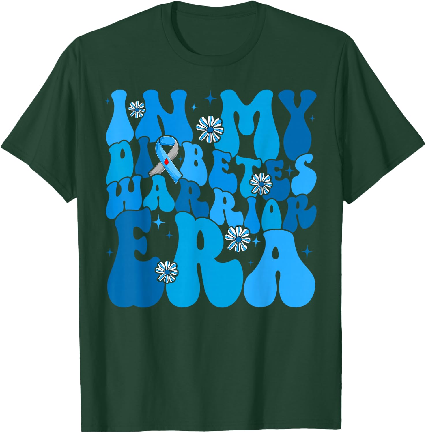 Retro Groovy In My Diabetes Warrior Era Blue Gray Ribbon T-Shirt - T-Shirt | Forest