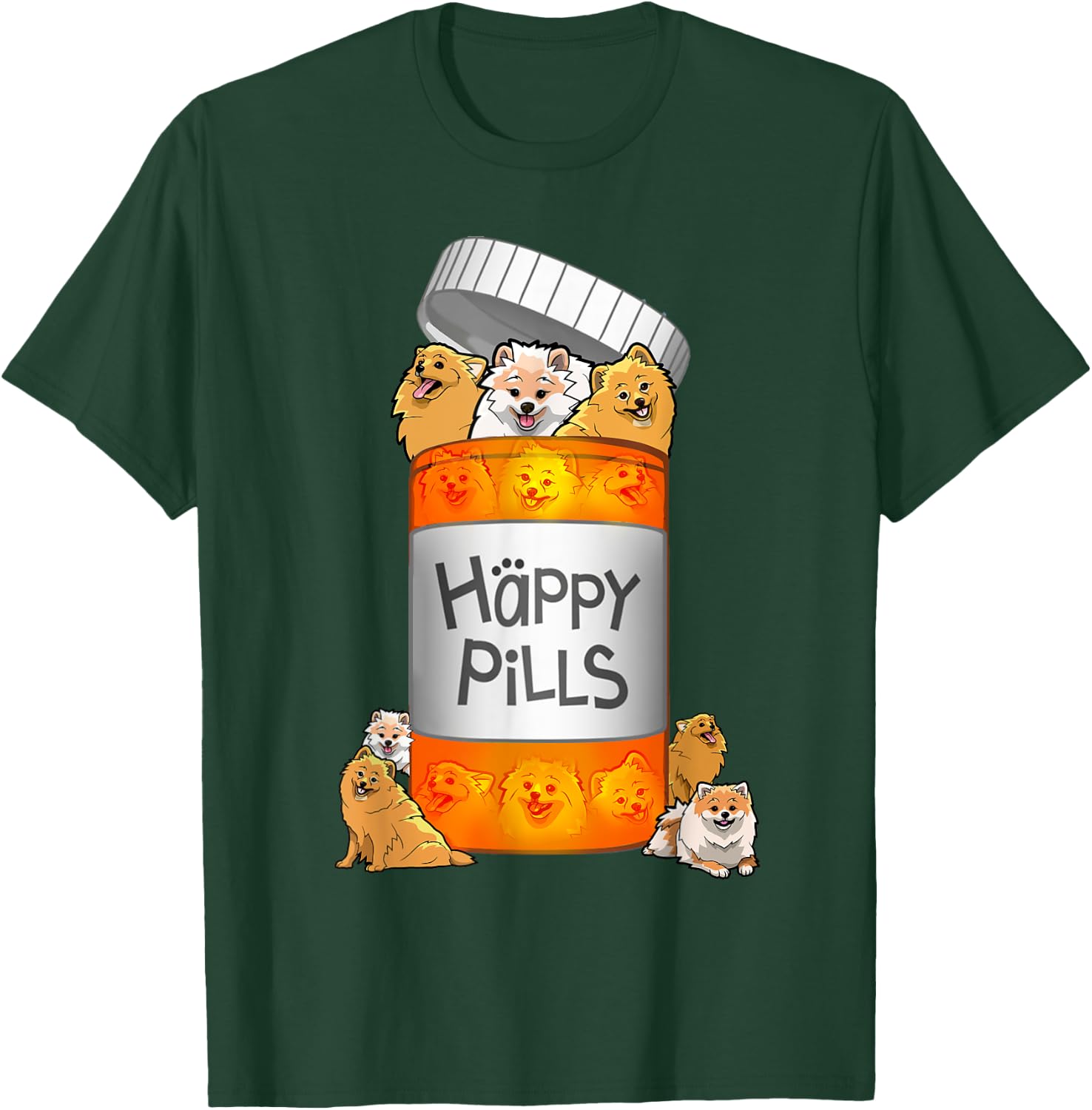 Pomeranian Happy Pills T-Shirt - T-Shirt | Forest